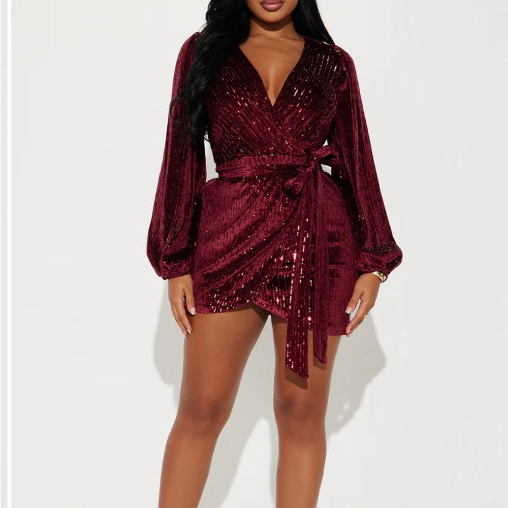 Ava Sequin Mini Dress - DarkRed